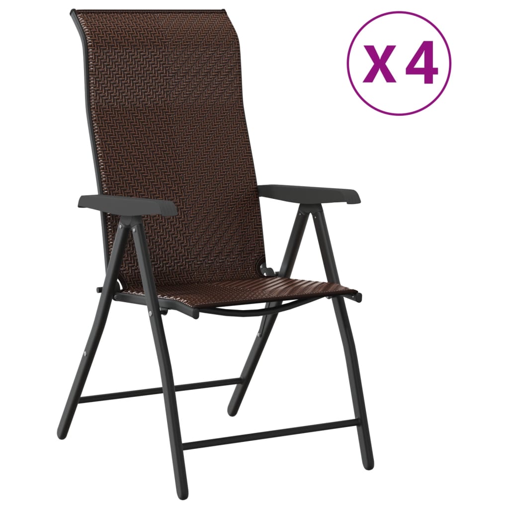 Folding Garden Chairs 4 pcs Brown Poly Rattan