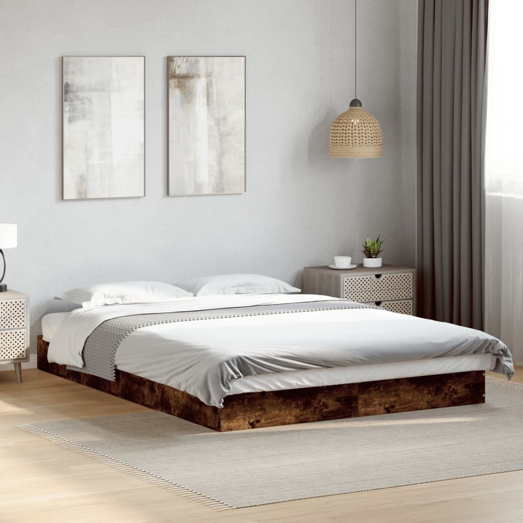 Bed Frame without Mattress Smoked Oak 140x200 cm Engineered Wood