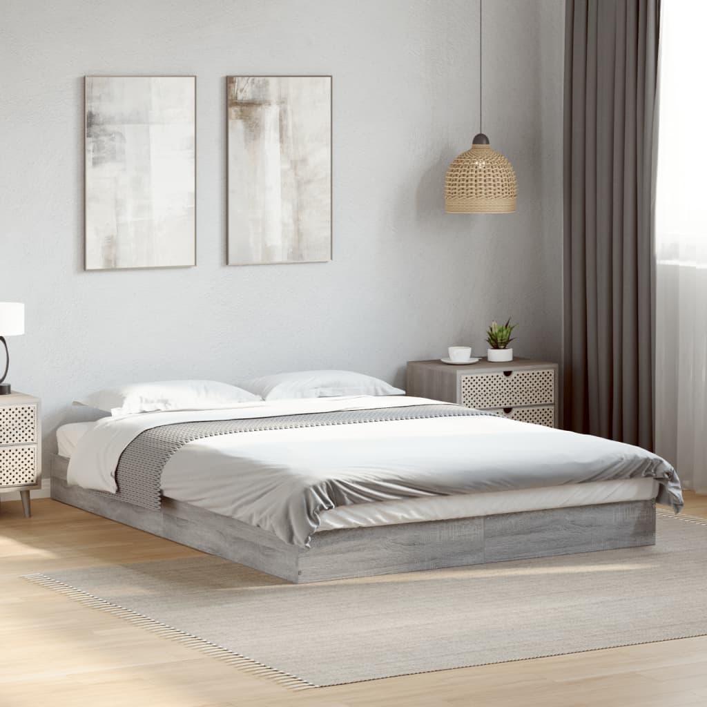 Bed Frame without Mattress Grey Sonoma 140x200 cm Engineered Wood