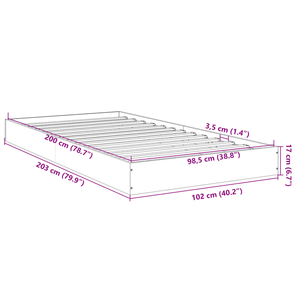 Bed Frame without Mattress Concrete Grey 100x200 cm