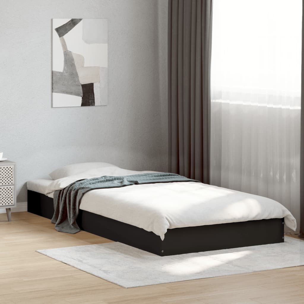 Bed Frame without Mattress Black 75x190 cm Small Single Engineered Wood