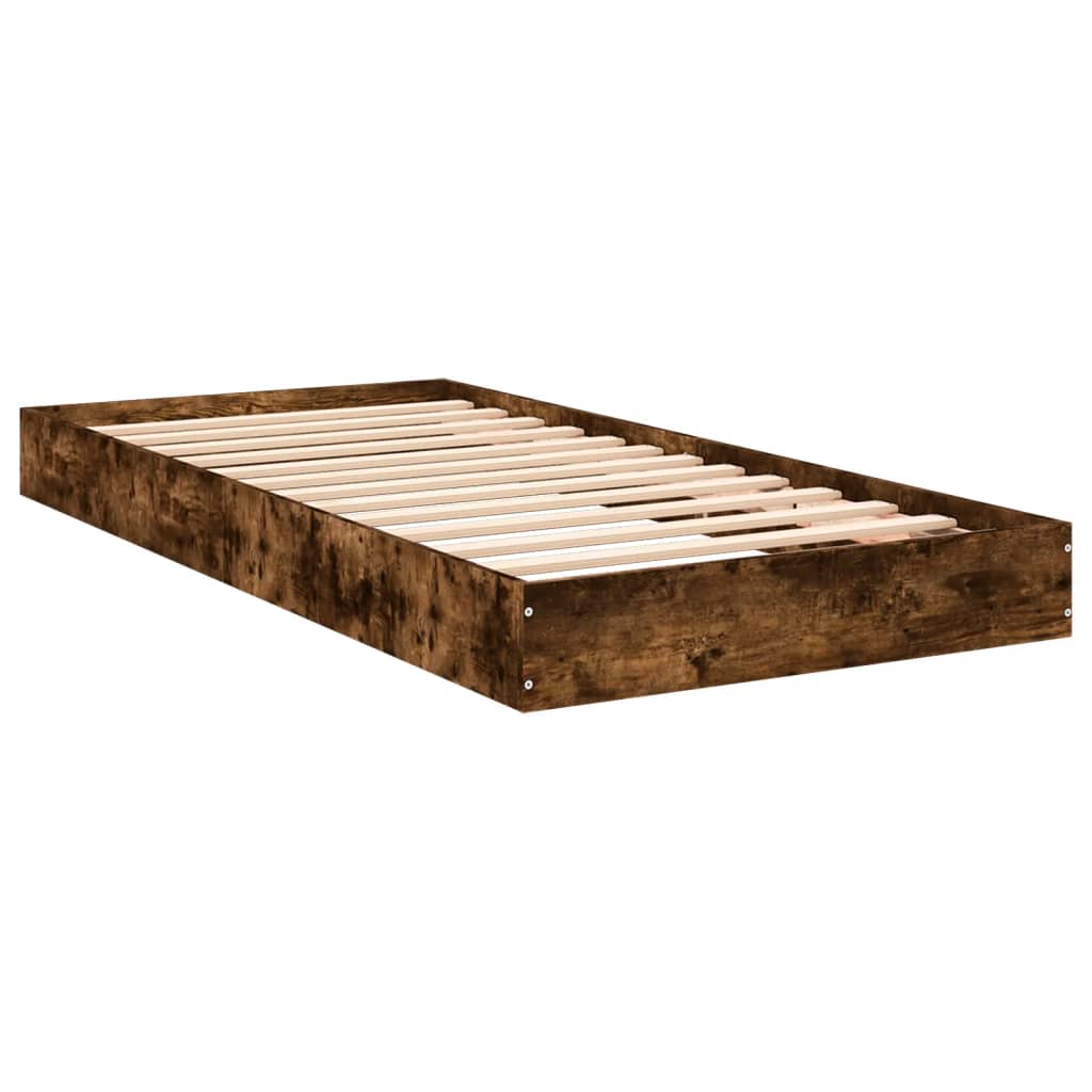 Bed Frame without Mattress Smoked Oak 75x190 cm Small Single Engineered Wood