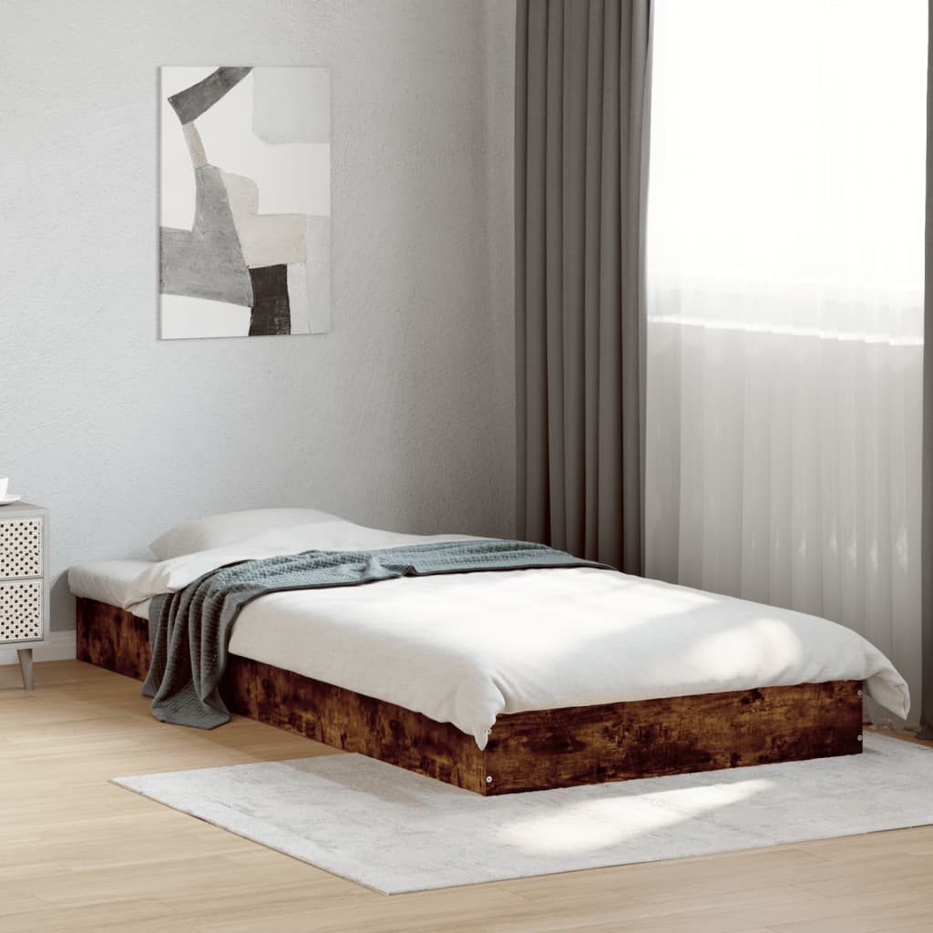 Bed Frame without Mattress Smoked Oak 75x190 cm Small Single Engineered Wood