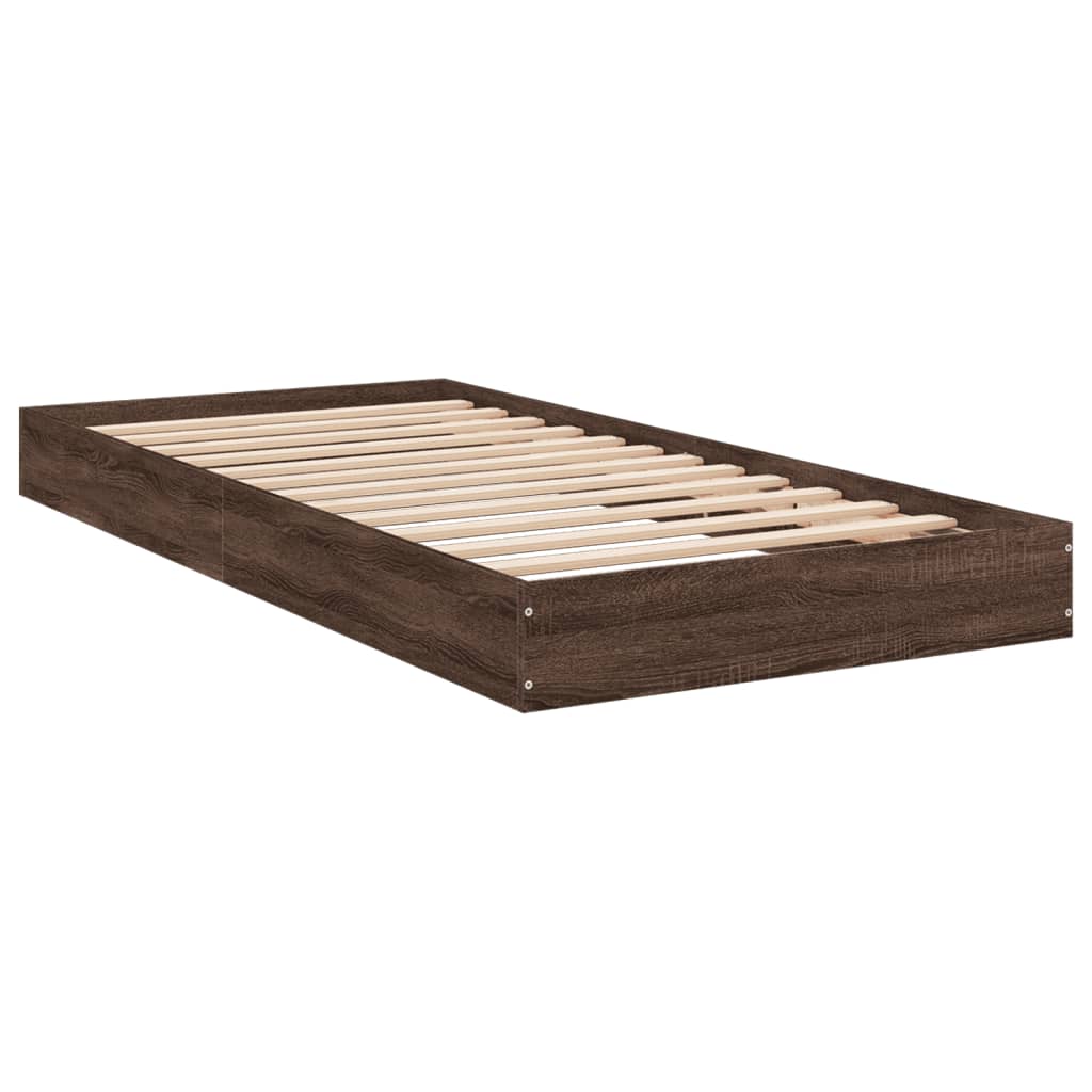 Bed Frame without Mattress Brown Oak 75x190 cm Small Single Engineered Wood