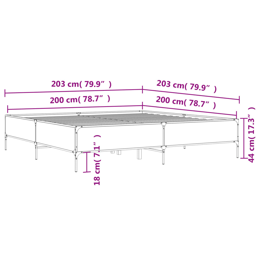 Bed Frame without Mattress Grey Sonoma 200x200 cm