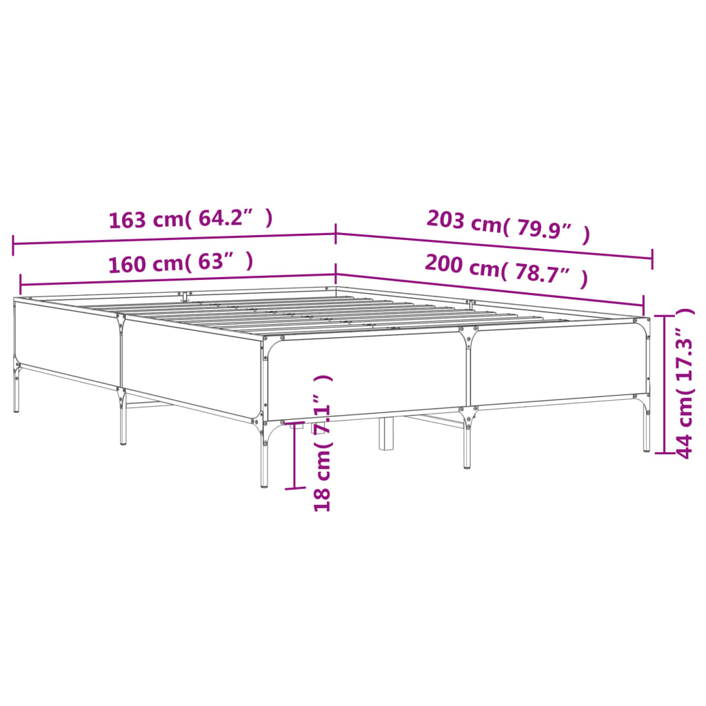 Bed Frame without Mattress Grey Sonoma 160x200 cm
