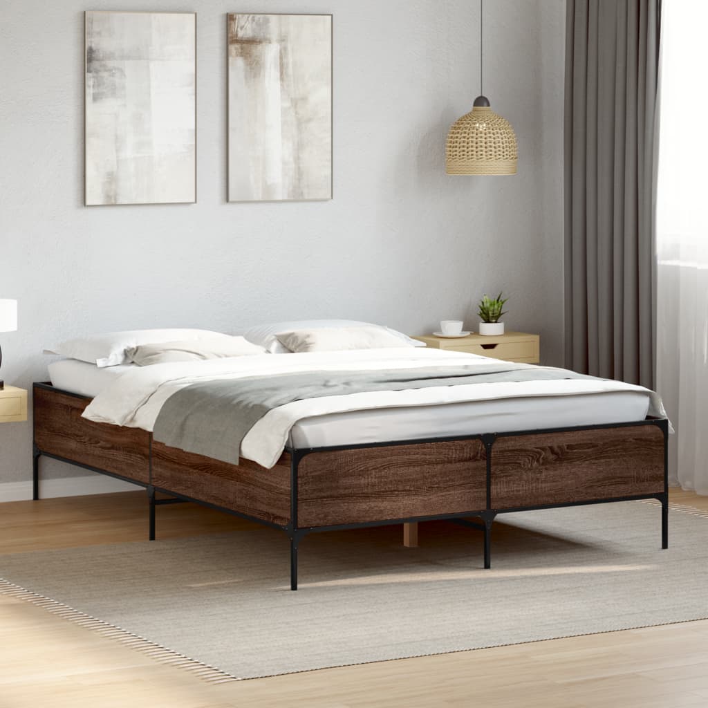 Bed Frame without Mattress Brown Oak 140x200 cm
