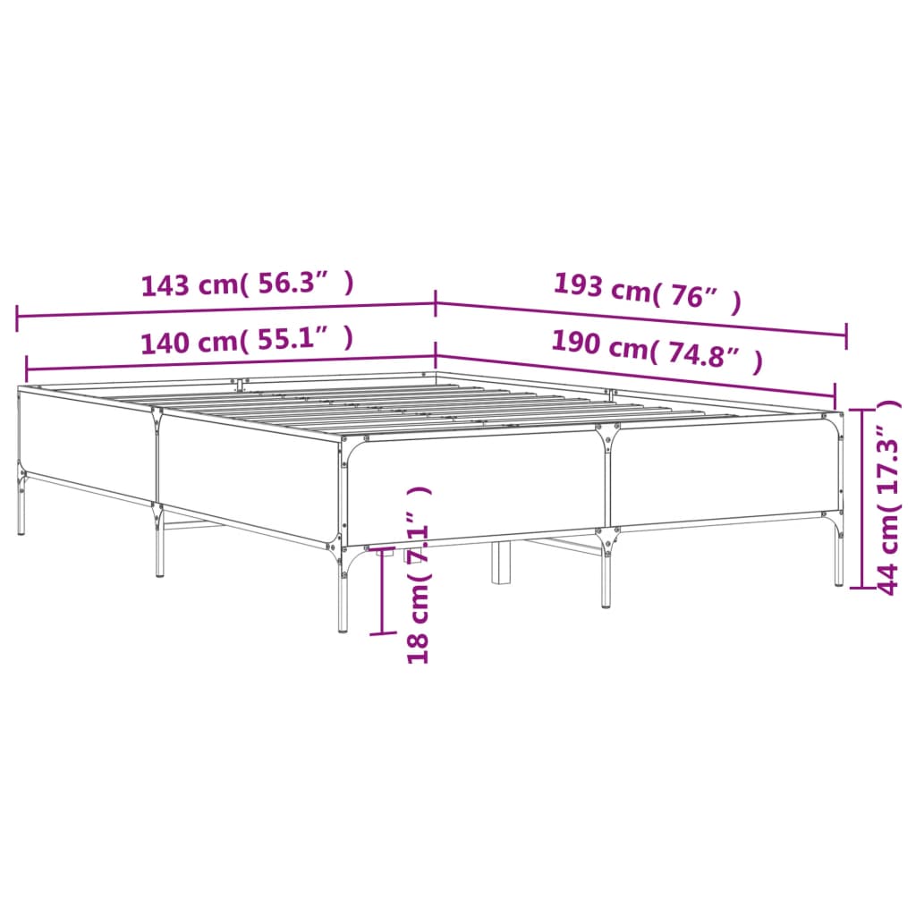 Bed Frame without Mattress Grey Sonoma 140x190 cm