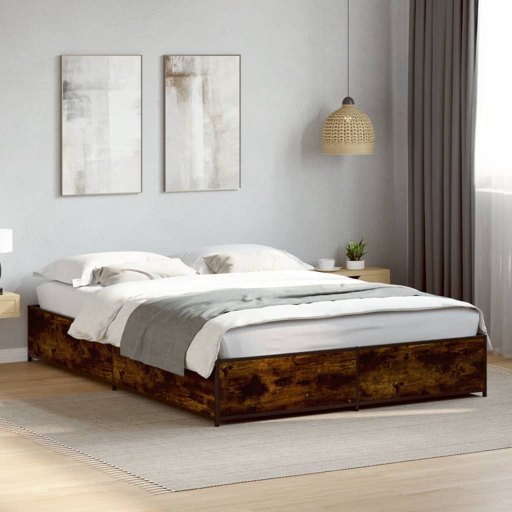 Bed Frame without Mattress Smoked Oak 150x200 cm King Size