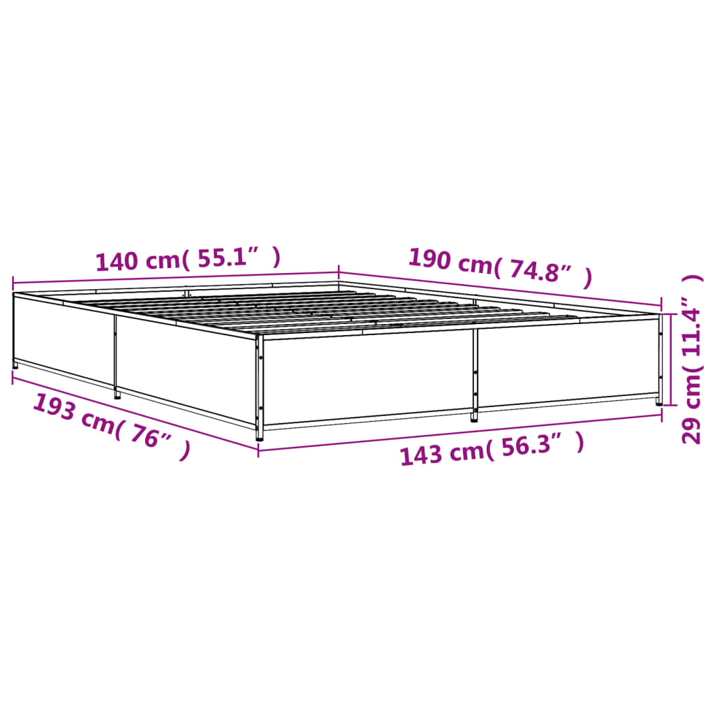Bed Frame without Mattress Grey Sonoma 140x190 cm