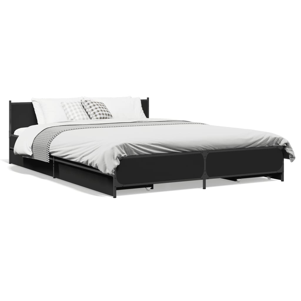 Bed Frame with Drawers without Mattress Black 150x200 cm King Size