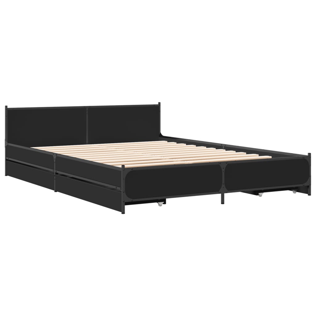 Bed Frame with Drawers without Mattress Black 150x200 cm King Size
