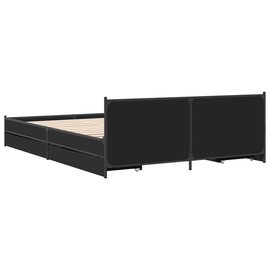 Bed Frame with Drawers without Mattress Black 150x200 cm King Size
