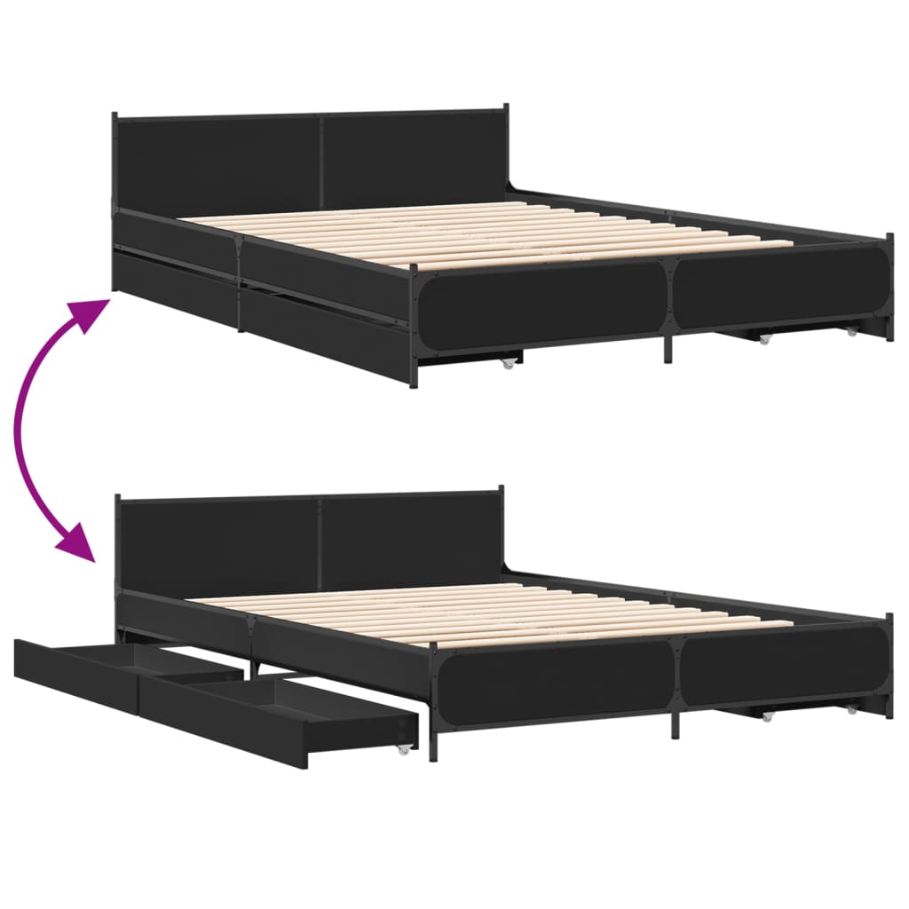 Bed Frame with Drawers without Mattress Black 150x200 cm King Size