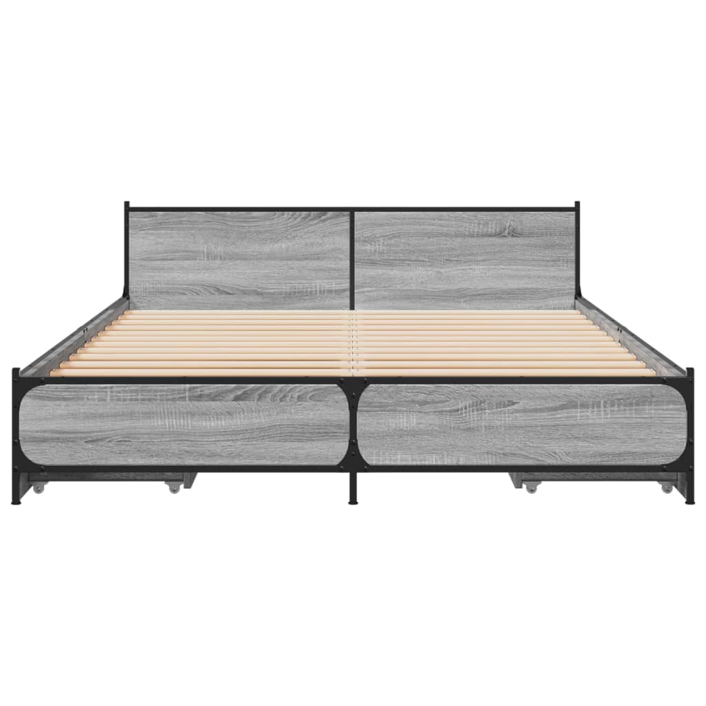 Bed Frame with Drawers without Mattress Grey Sonoma 150x200 cm King Size