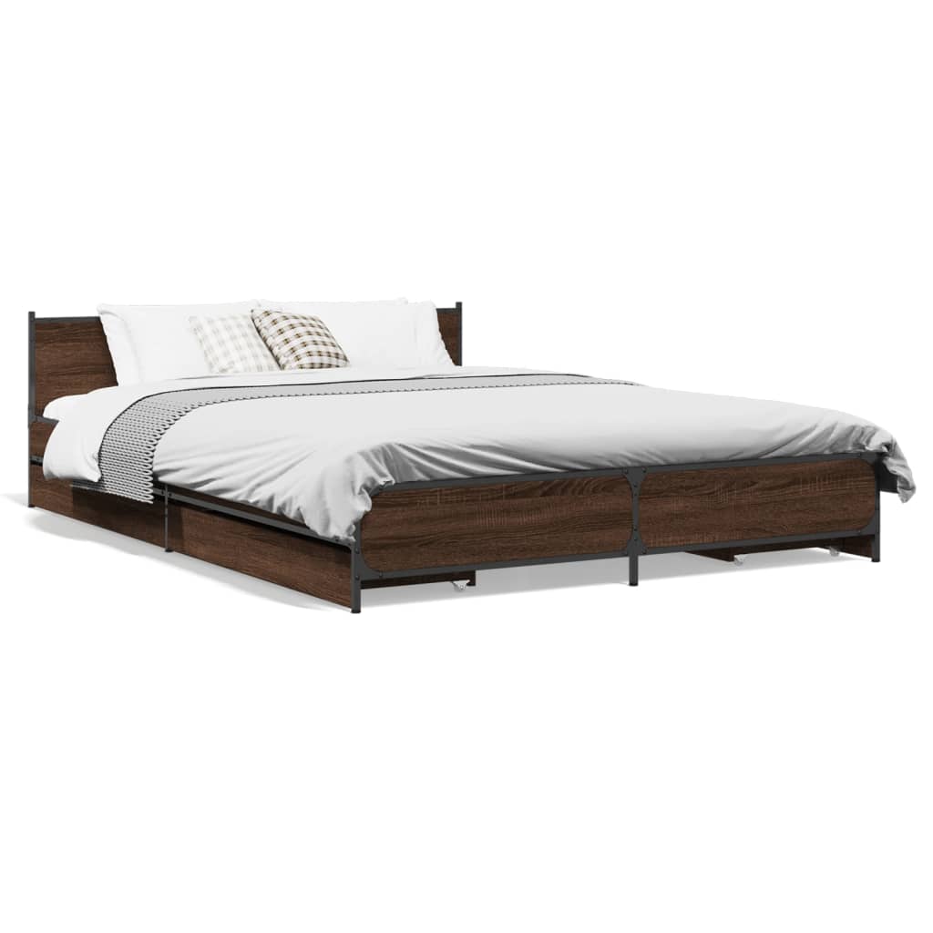 Bed Frame with Drawers without Mattress Brown Oak 150x200 cm King Size