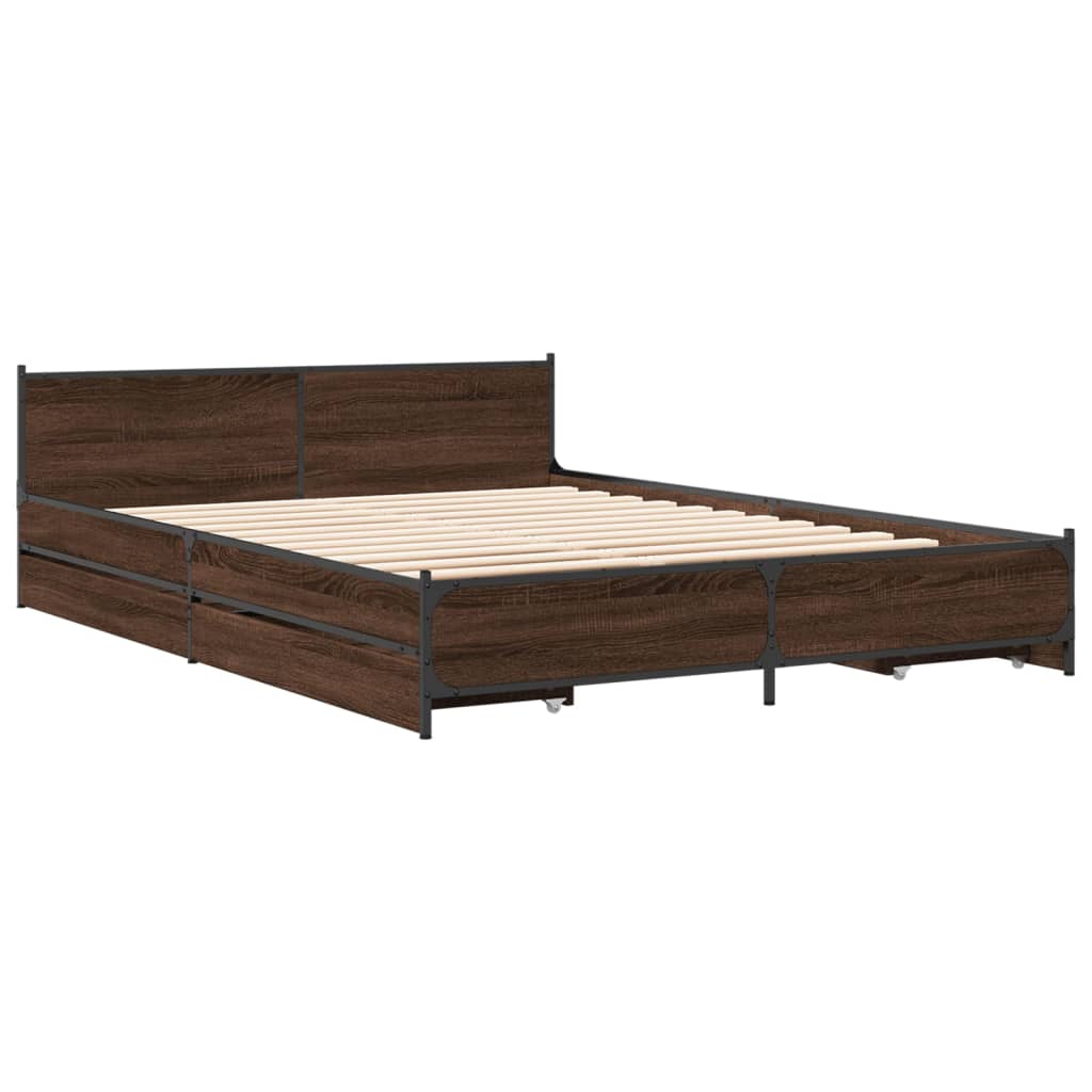 Bed Frame with Drawers without Mattress Brown Oak 150x200 cm King Size
