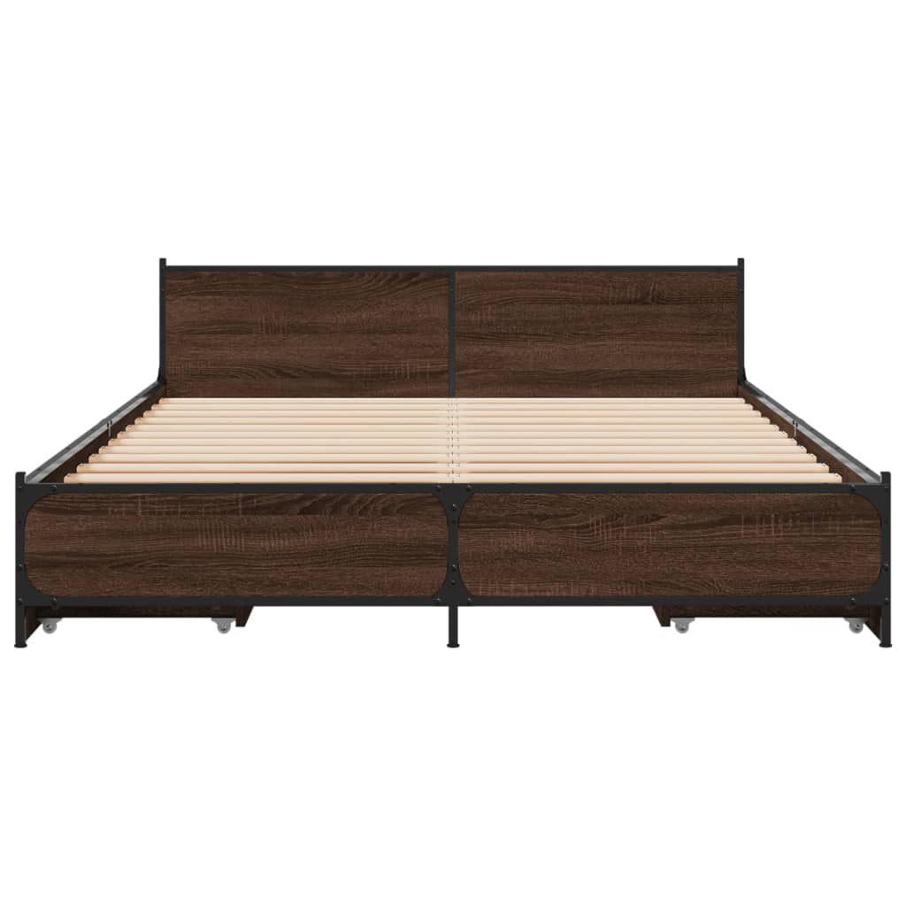 Bed Frame with Drawers without Mattress Brown Oak 150x200 cm King Size