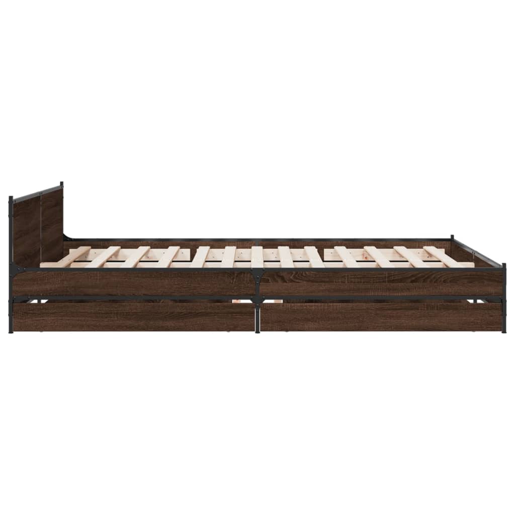 Bed Frame with Drawers without Mattress Brown Oak 150x200 cm King Size