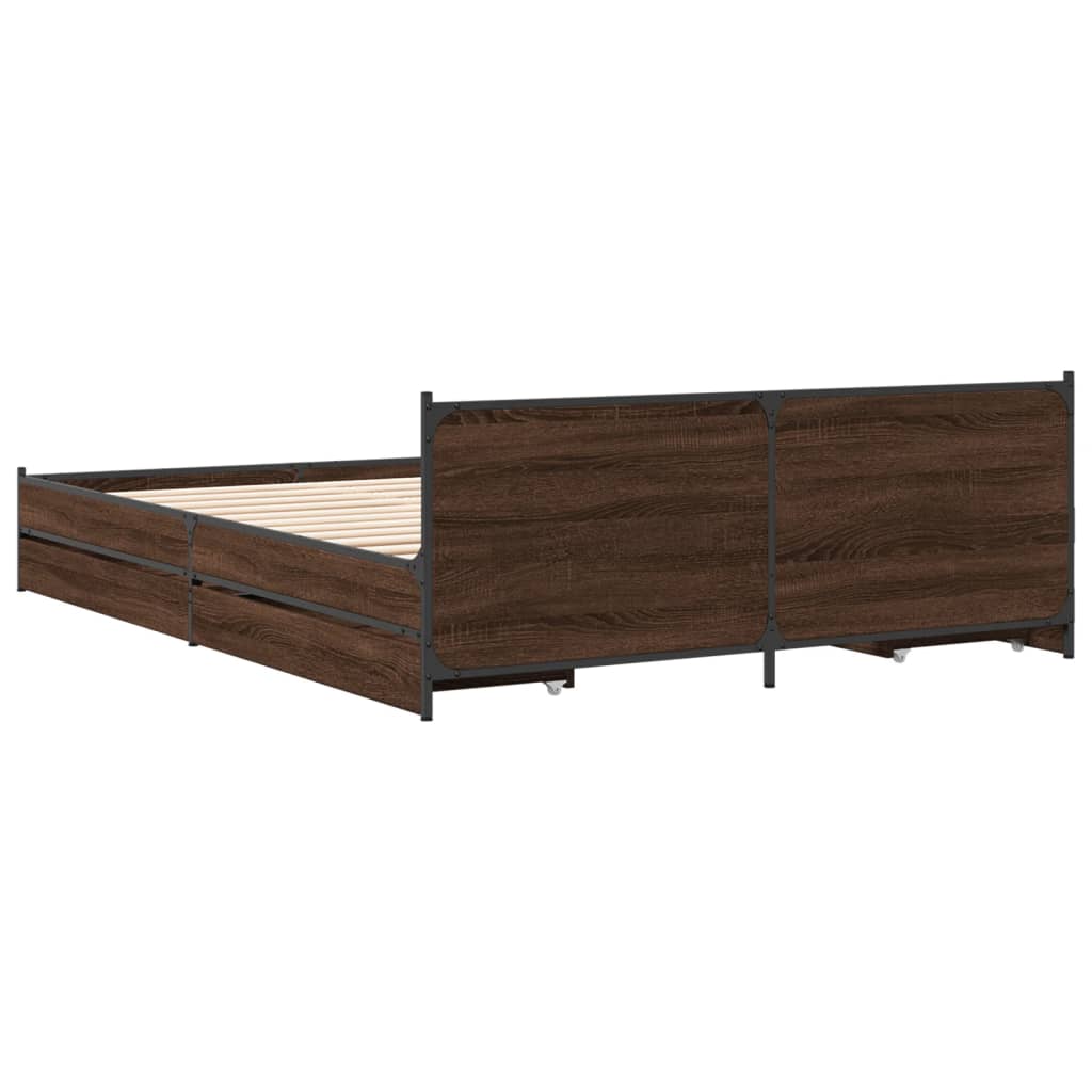 Bed Frame with Drawers without Mattress Brown Oak 150x200 cm King Size
