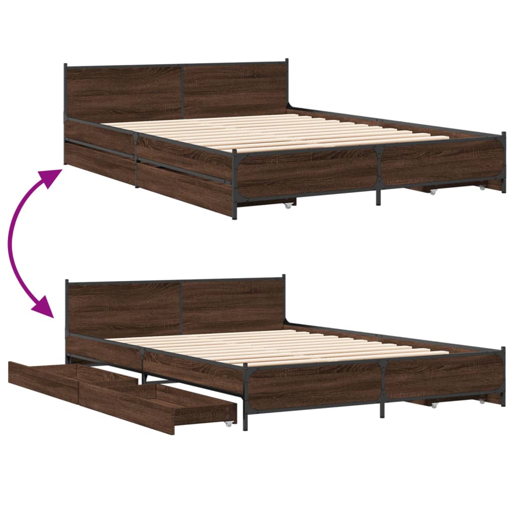 Bed Frame with Drawers without Mattress Brown Oak 150x200 cm King Size