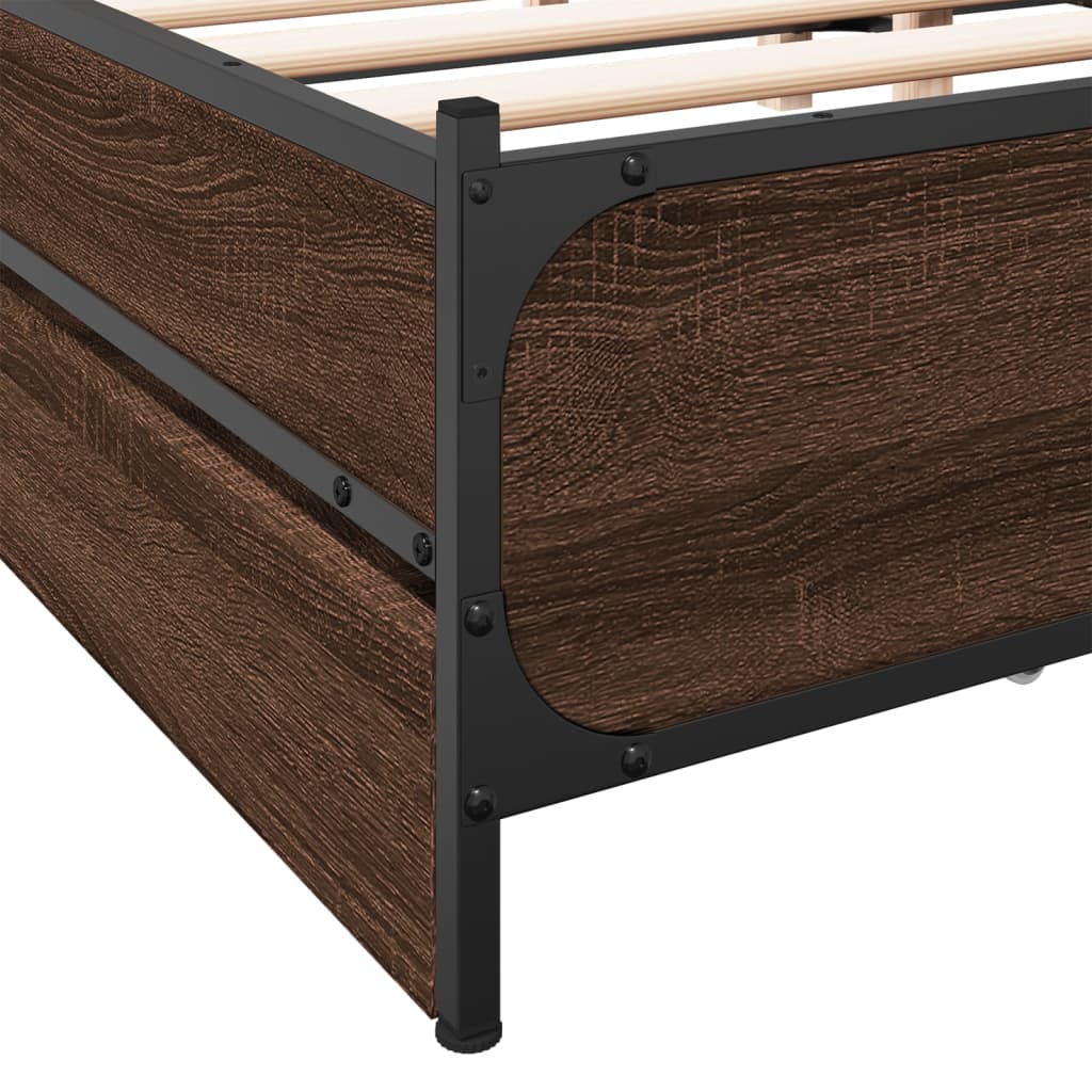 Bed Frame with Drawers without Mattress Brown Oak 150x200 cm King Size