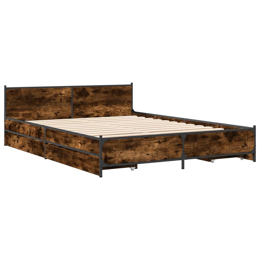 Bed Frame with Drawers without Mattress Smoked Oak 135x190 cm Double