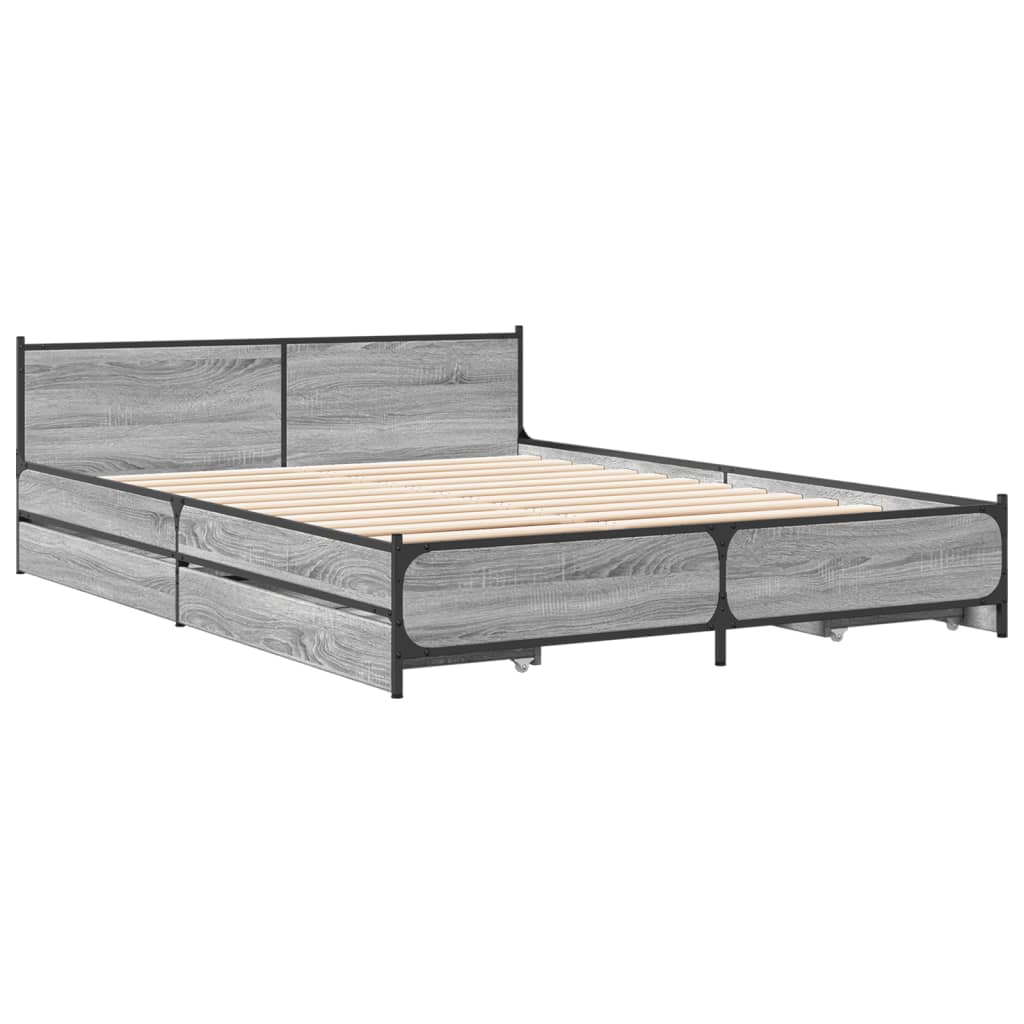 Bed Frame with Drawers without Mattress Grey Sonoma 135x190 cm Double