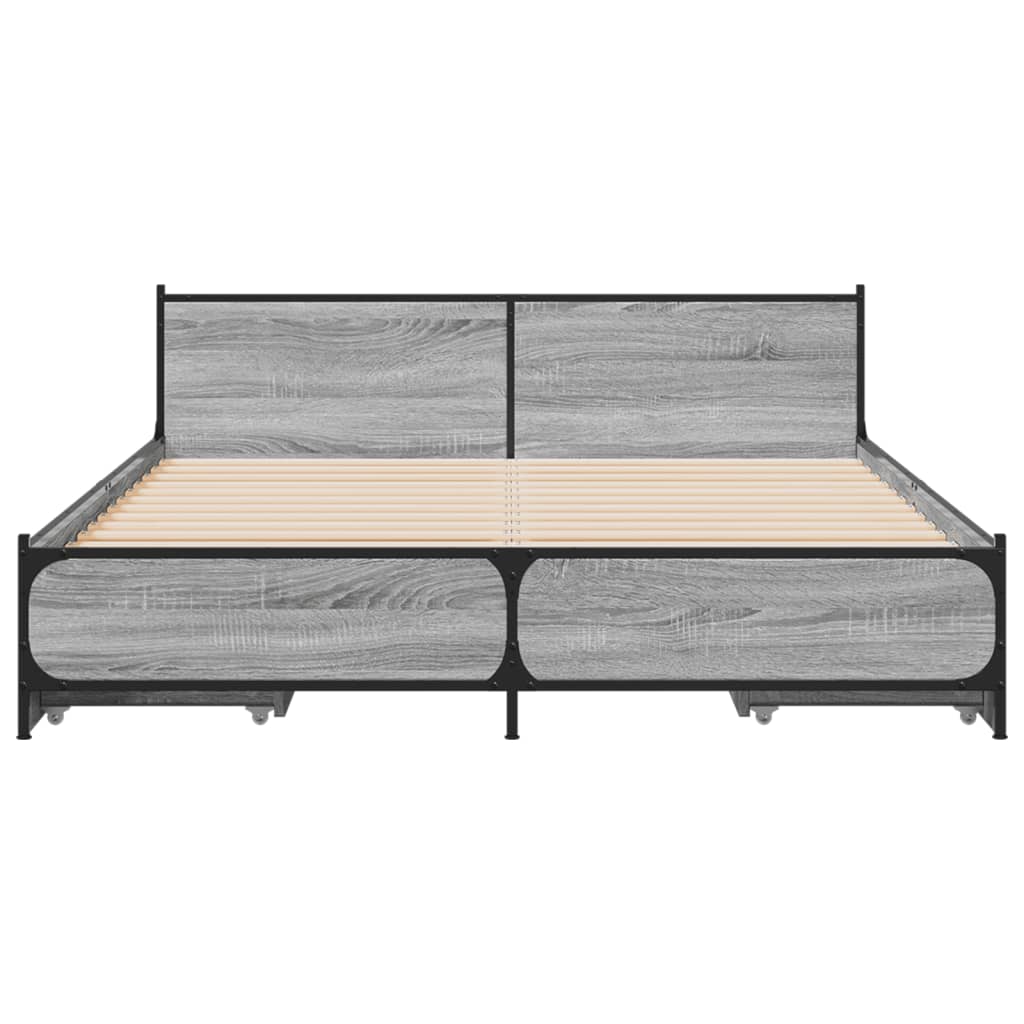 Bed Frame with Drawers without Mattress Grey Sonoma 135x190 cm Double