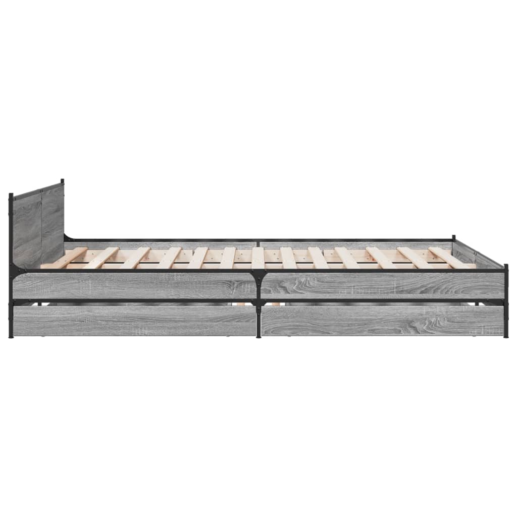Bed Frame with Drawers without Mattress Grey Sonoma 135x190 cm Double