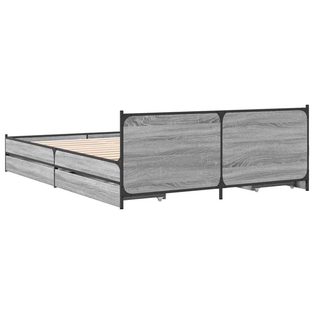 Bed Frame with Drawers without Mattress Grey Sonoma 135x190 cm Double