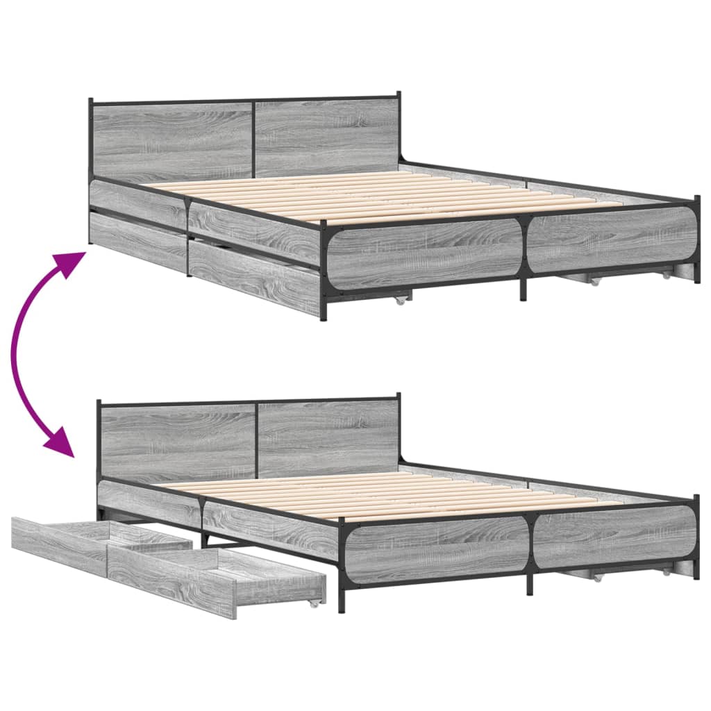 Bed Frame with Drawers without Mattress Grey Sonoma 135x190 cm Double