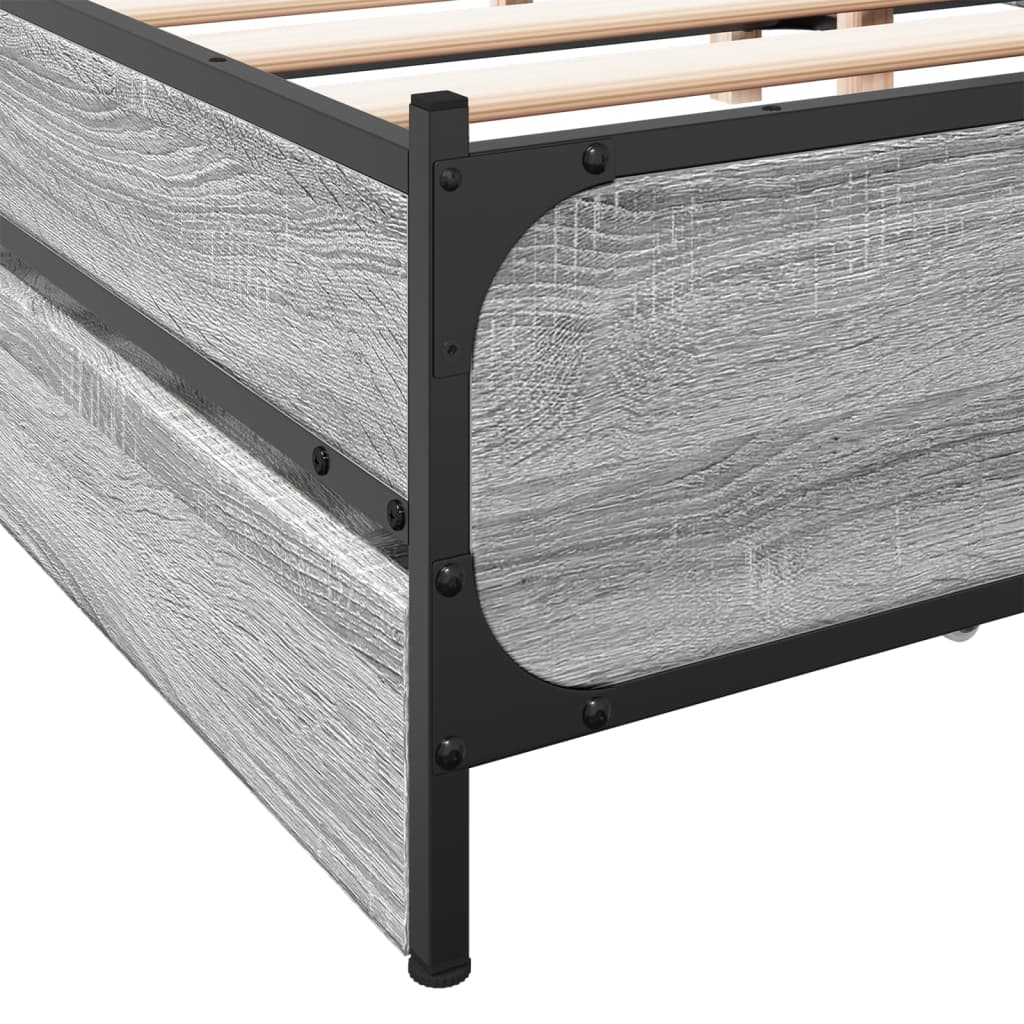 Bed Frame with Drawers without Mattress Grey Sonoma 135x190 cm Double