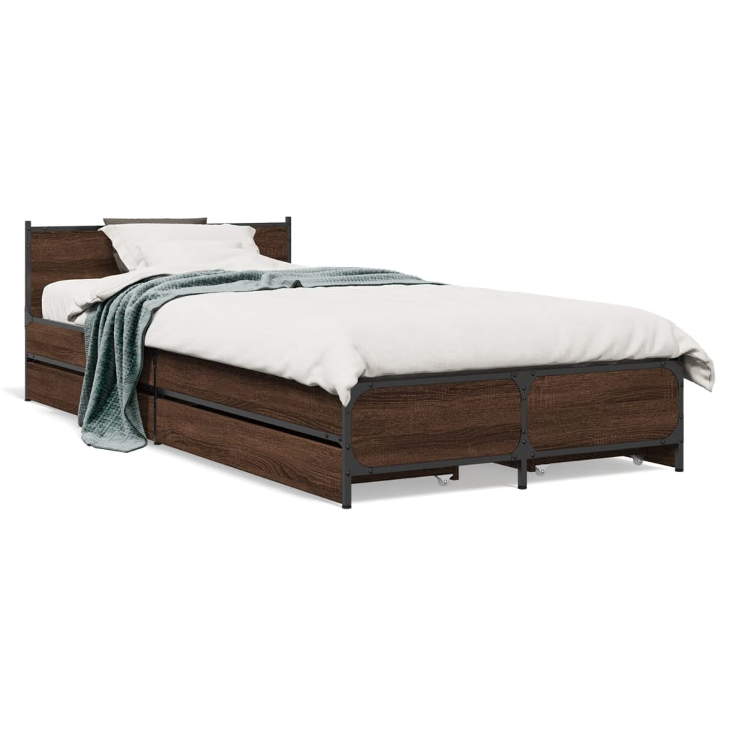 Bed Frame with Drawers without Mattress Brown Oak 100x200 cm