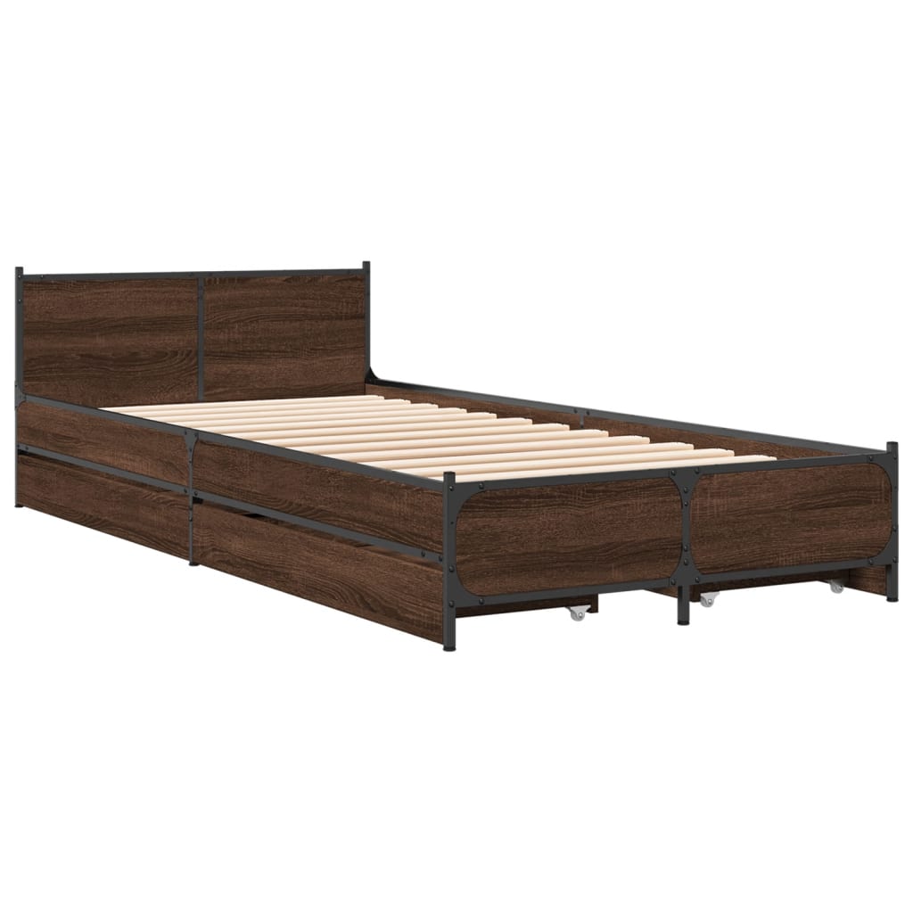 Bed Frame with Drawers without Mattress Brown Oak 100x200 cm