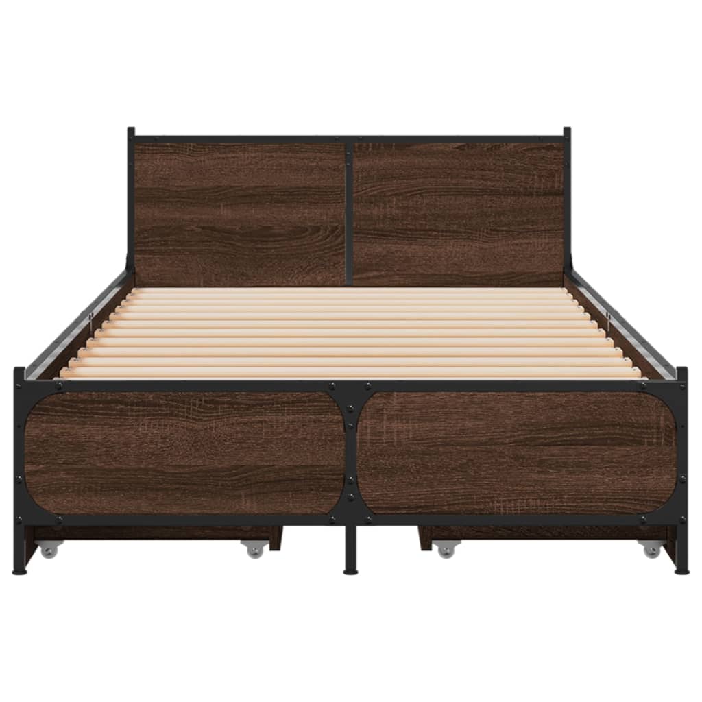 Bed Frame with Drawers without Mattress Brown Oak 100x200 cm