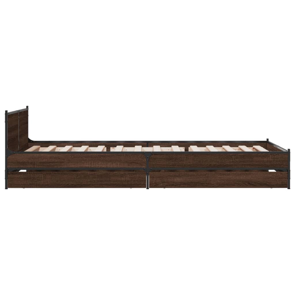 Bed Frame with Drawers without Mattress Brown Oak 100x200 cm