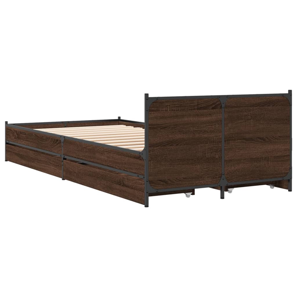 Bed Frame with Drawers without Mattress Brown Oak 100x200 cm