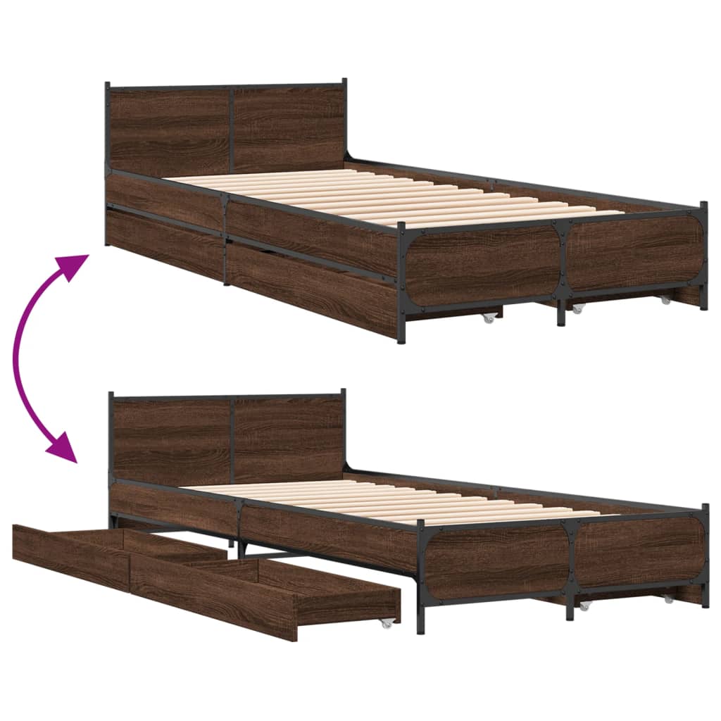 Bed Frame with Drawers without Mattress Brown Oak 100x200 cm
