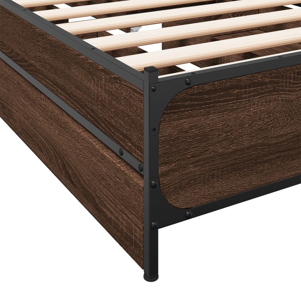 Bed Frame with Drawers without Mattress Brown Oak 100x200 cm