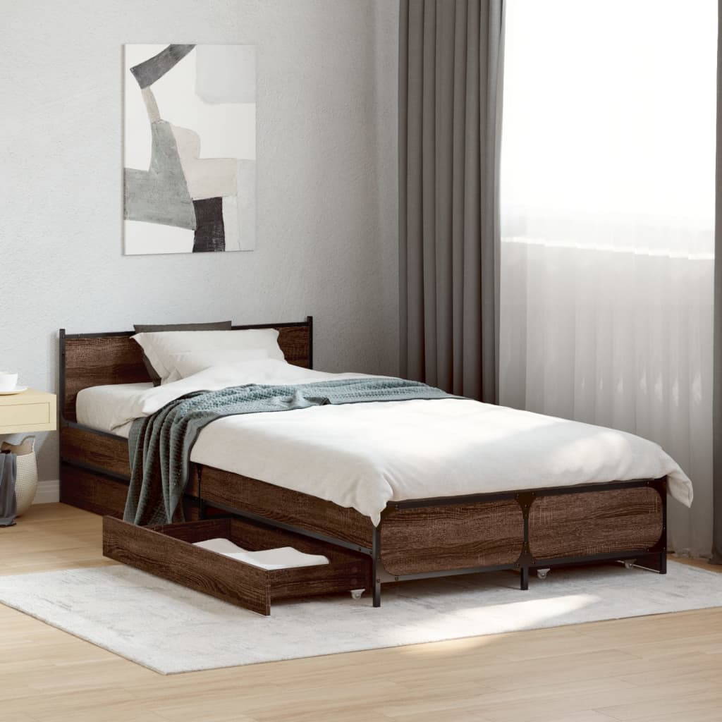 Bed Frame with Drawers without Mattress Brown Oak 100x200 cm