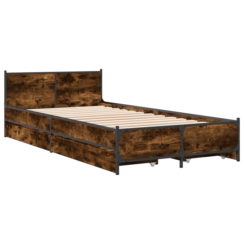 Bed Frame with Drawers without Mattress Smoked Oak 75x190 cm Small Single