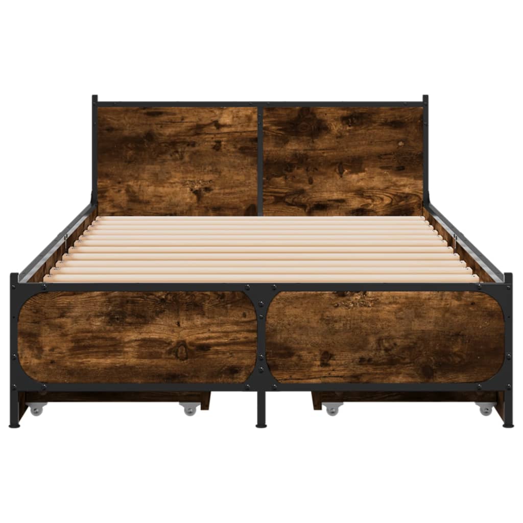 Bed Frame with Drawers without Mattress Smoked Oak 75x190 cm Small Single