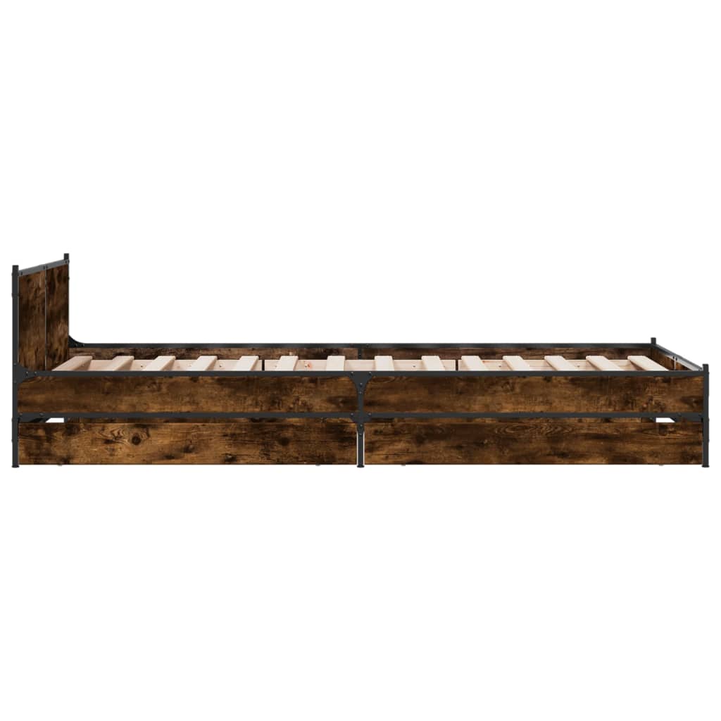 Bed Frame with Drawers without Mattress Smoked Oak 75x190 cm Small Single