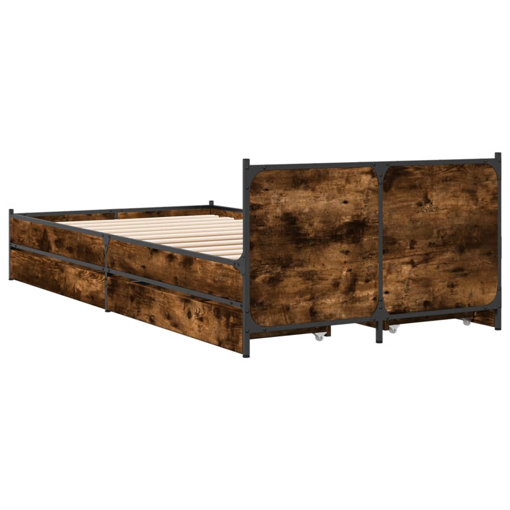 Bed Frame with Drawers without Mattress Smoked Oak 75x190 cm Small Single