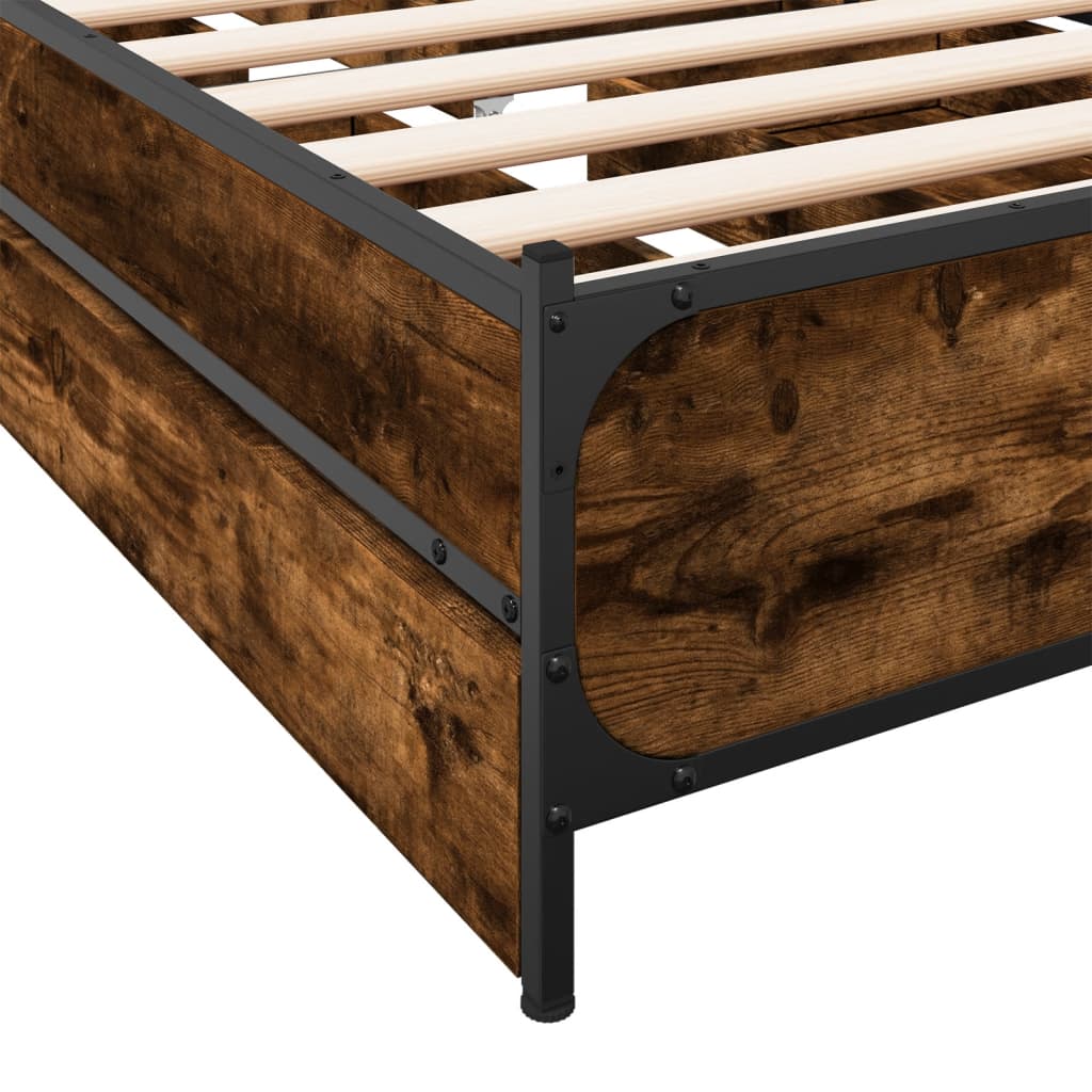 Bed Frame with Drawers without Mattress Smoked Oak 75x190 cm Small Single