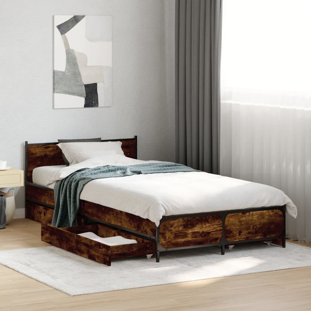 Bed Frame with Drawers without Mattress Smoked Oak 75x190 cm Small Single