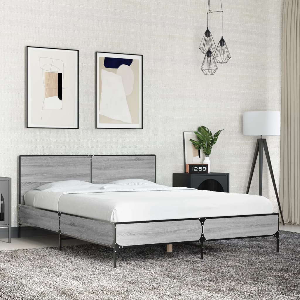 Bed Frame without Mattress Grey Sonoma 140x200 cm
