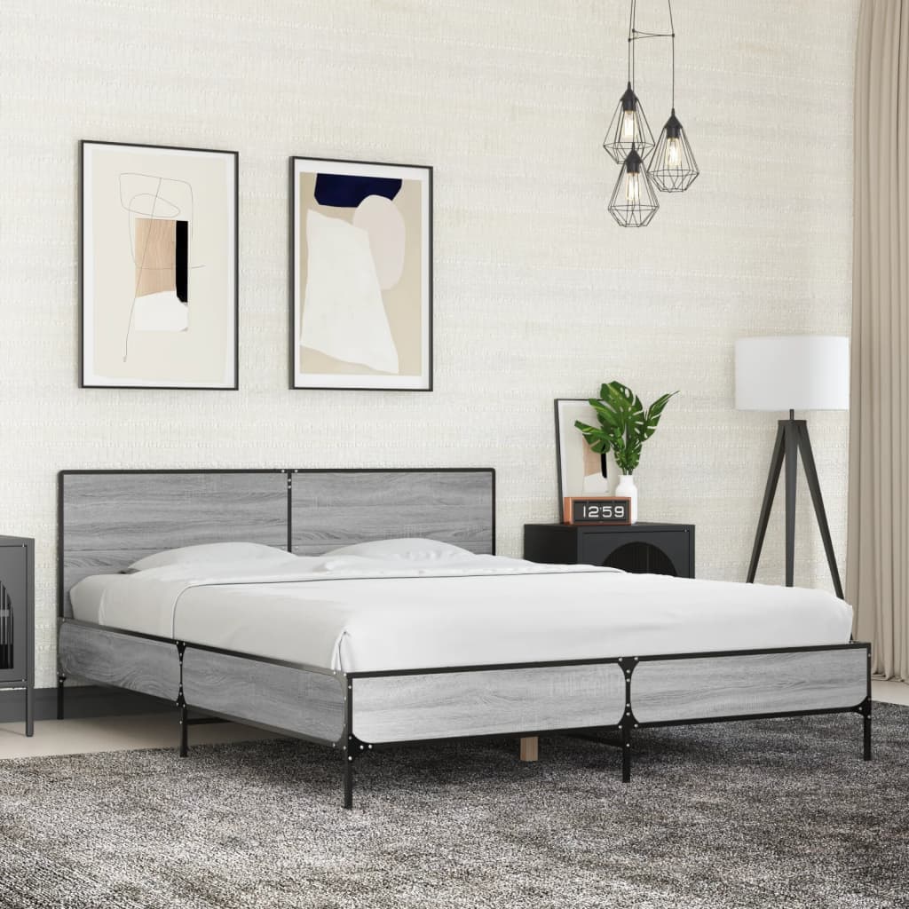 Bed Frame without Mattress Grey Sonoma 160x200 cm