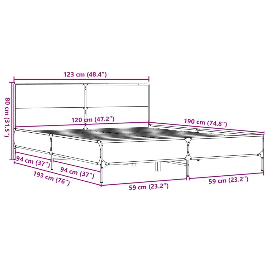 Bed Frame without Mattress Sonoma Oak 120x190 cm Small Double